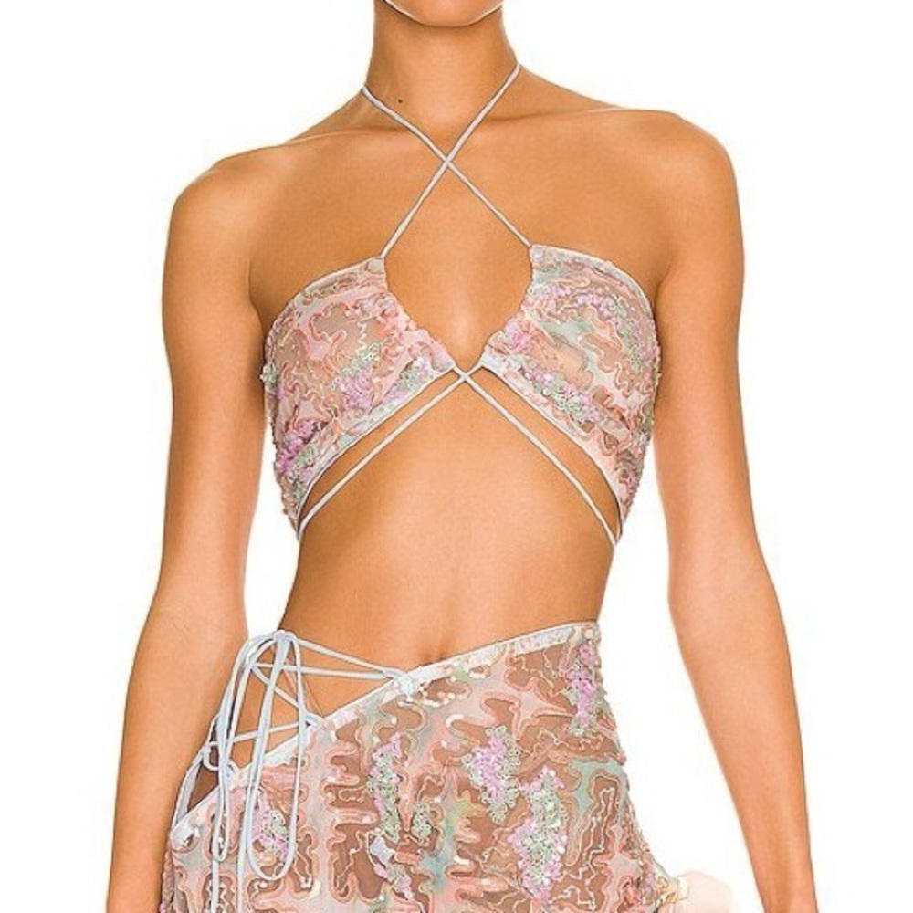 For Love And Lemons Monique Bra Pink & Blue Crop Top Size Small